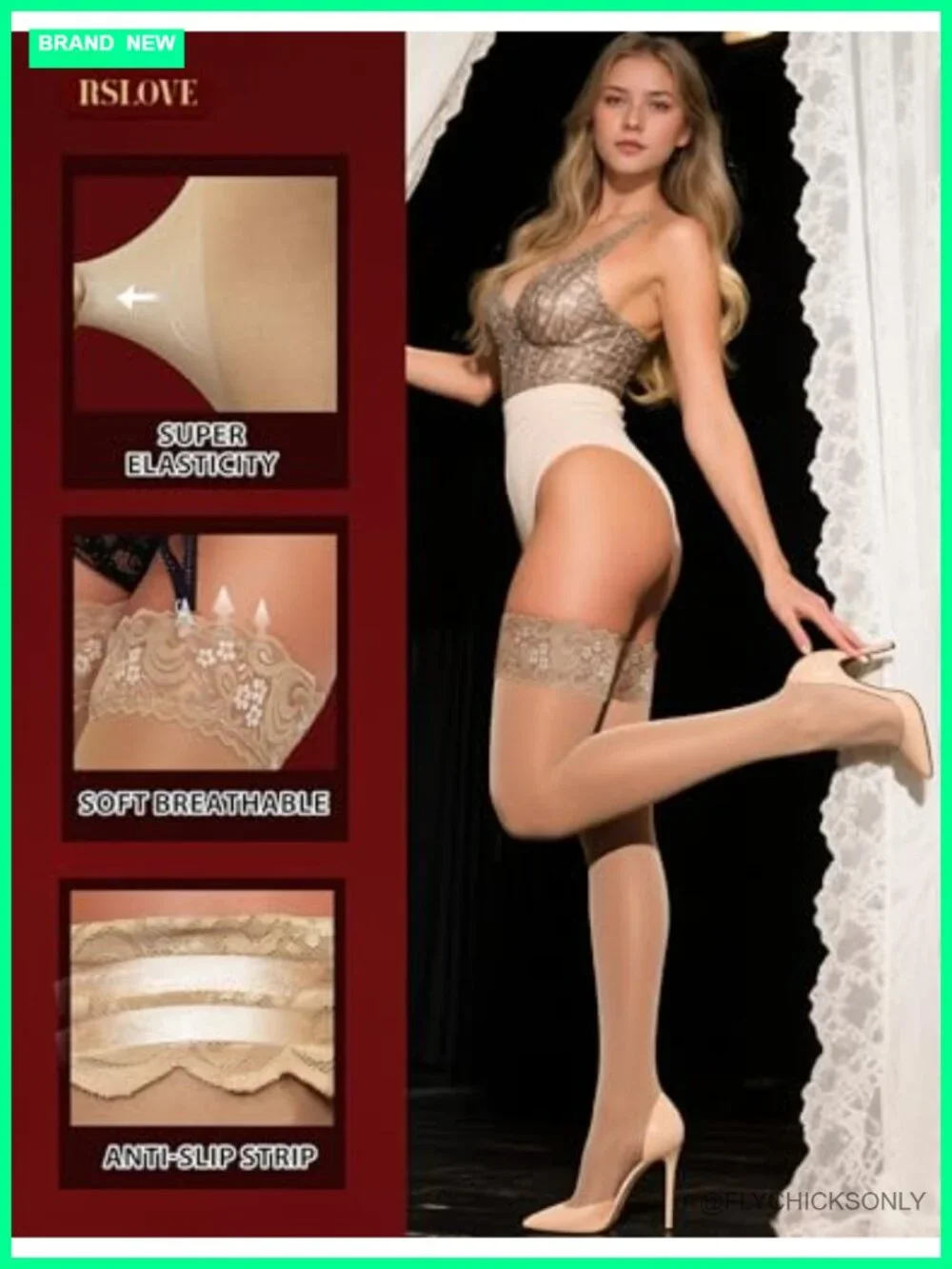 Women's Lace Top Thigh High Sheer Stockings Silicone Ultra Shimmery Pantyhose